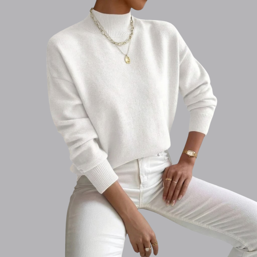 Women’s Mock Neck Knit Sweater Long Sleeve Casual Pullover