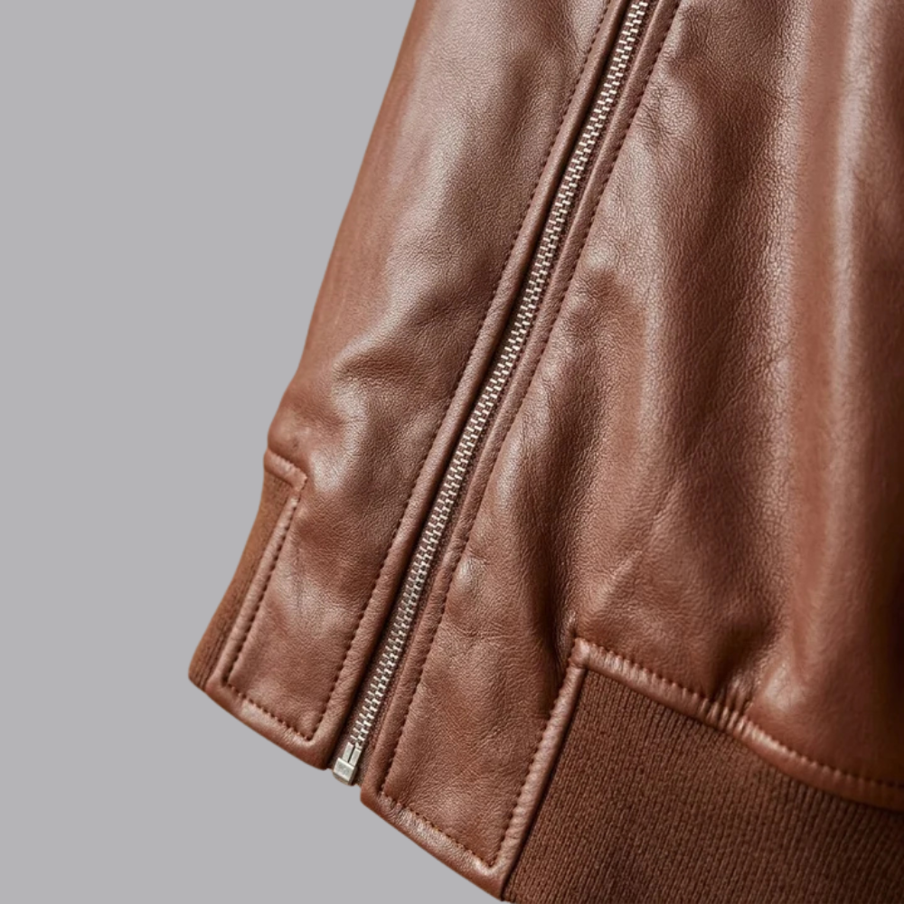 Women’s Faux Leather Bomber Jacket Ribbed Cuffs Zip Front
