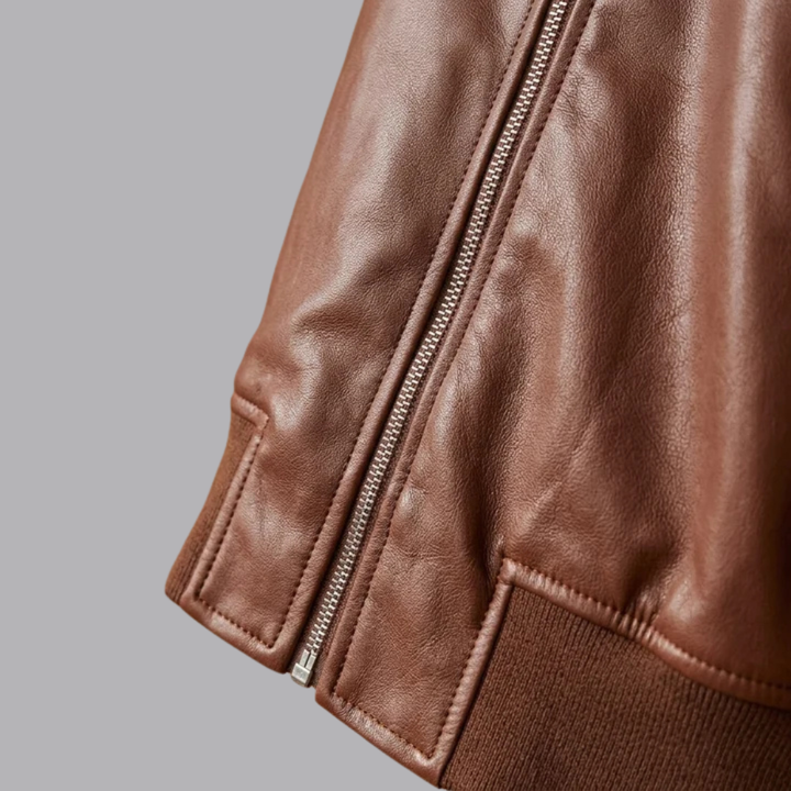 Women’s Faux Leather Bomber Jacket Ribbed Cuffs Zip Front
