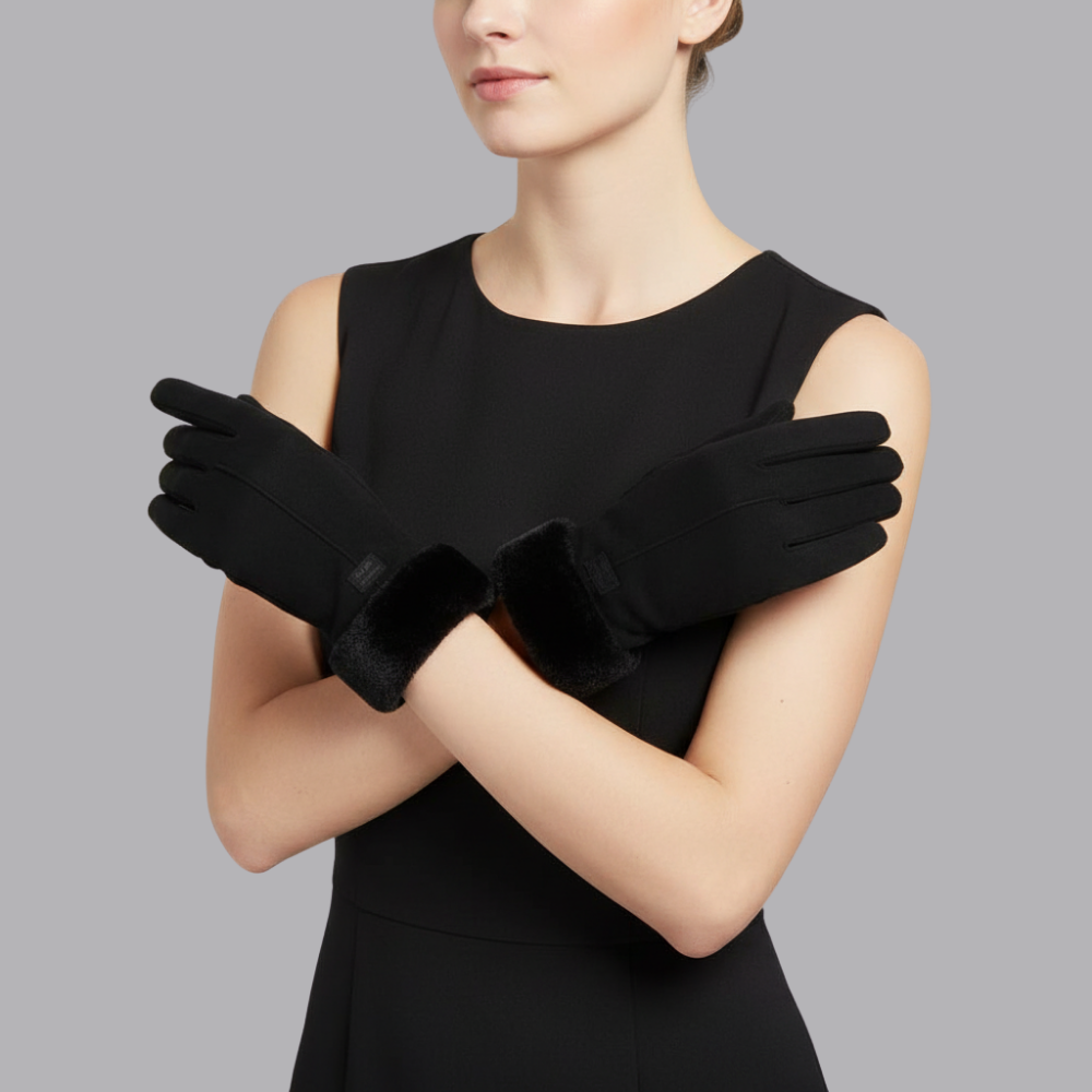 Women’s Suede Winter Gloves Soft Lined Faux Fur Cuffs