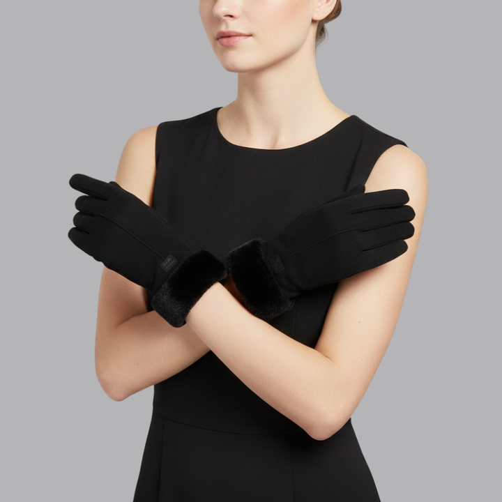 Women’s Suede Winter Gloves Soft Lined Faux Fur Cuffs