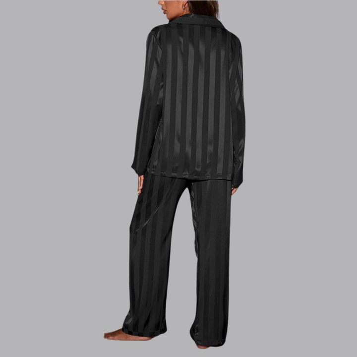 Women’s Satin Pajama Set Striped Long Sleeve &amp; Wide Leg Pants