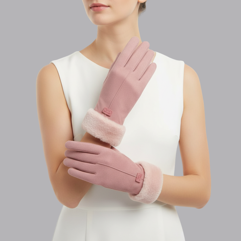 Women’s Suede Winter Gloves Soft Lined Faux Fur Cuffs