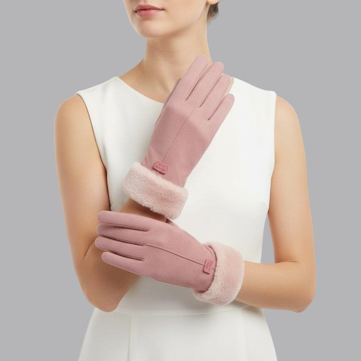 Women’s Suede Winter Gloves Soft Lined Faux Fur Cuffs