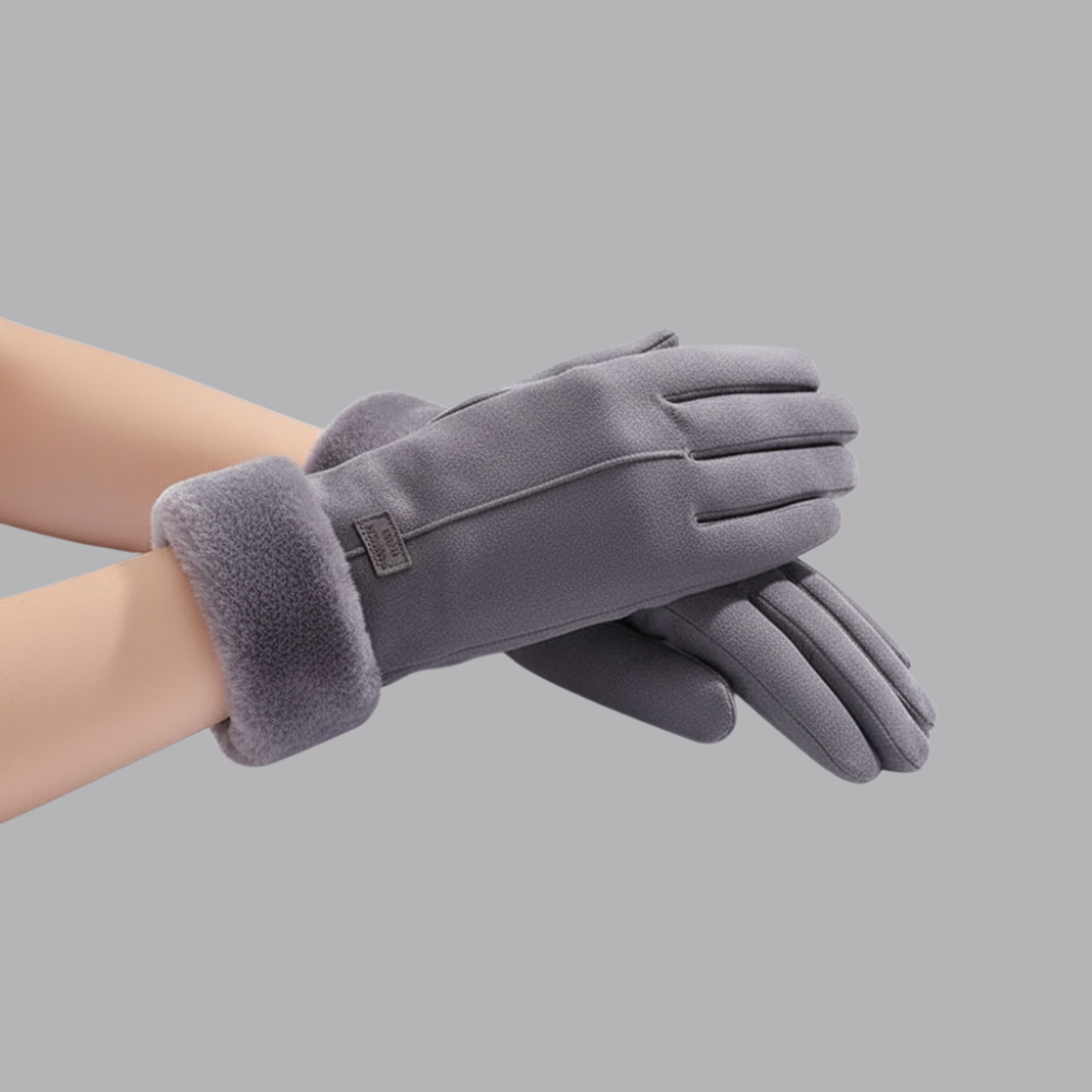 Women’s Suede Winter Gloves Soft Lined Faux Fur Cuffs