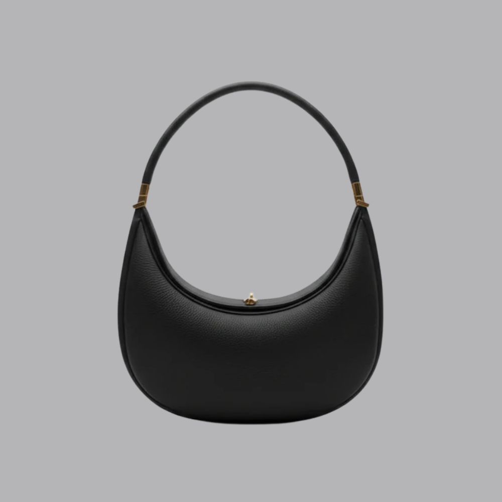Women’s Black Crescent Hobo Shoulder Bag Gold Accent