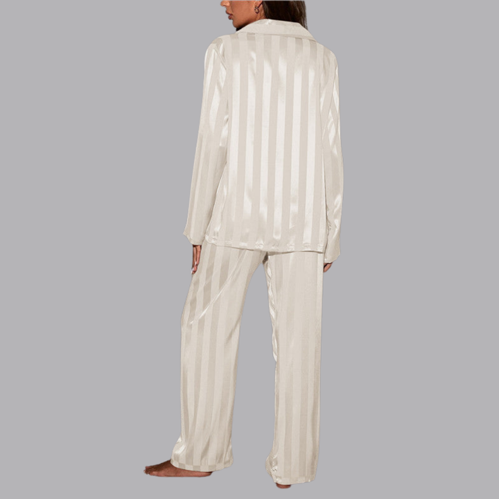 Women’s Satin Pajama Set Striped Long Sleeve &amp; Wide Leg Pants