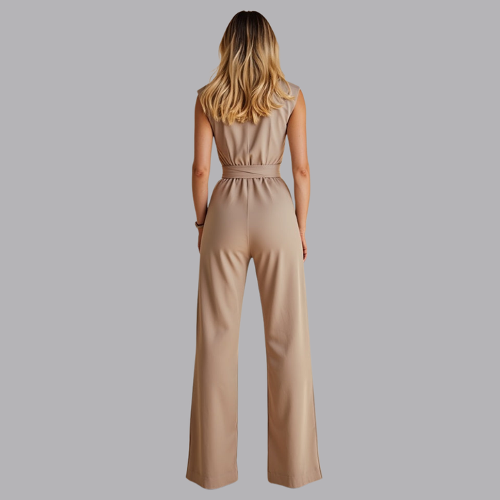 Women’s Sleeveless Jumpsuit High Neck Belted Wide Leg Trousers