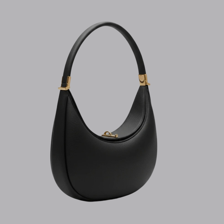 Women’s Black Crescent Hobo Shoulder Bag Gold Accent