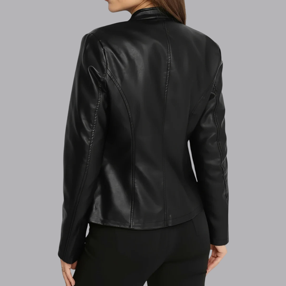 Women’s Faux Leather Biker Jacket Zip Front Slim Fit
