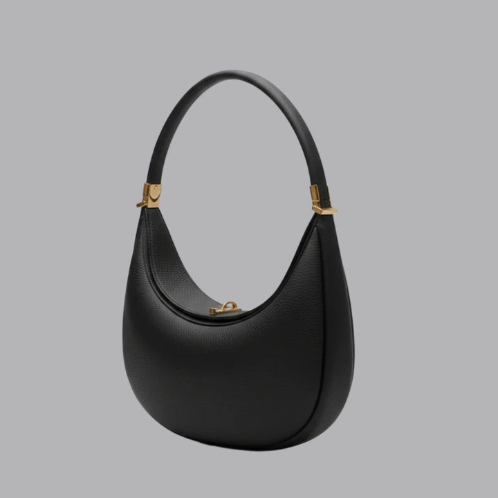 Women’s Black Crescent Hobo Shoulder Bag Gold Accent