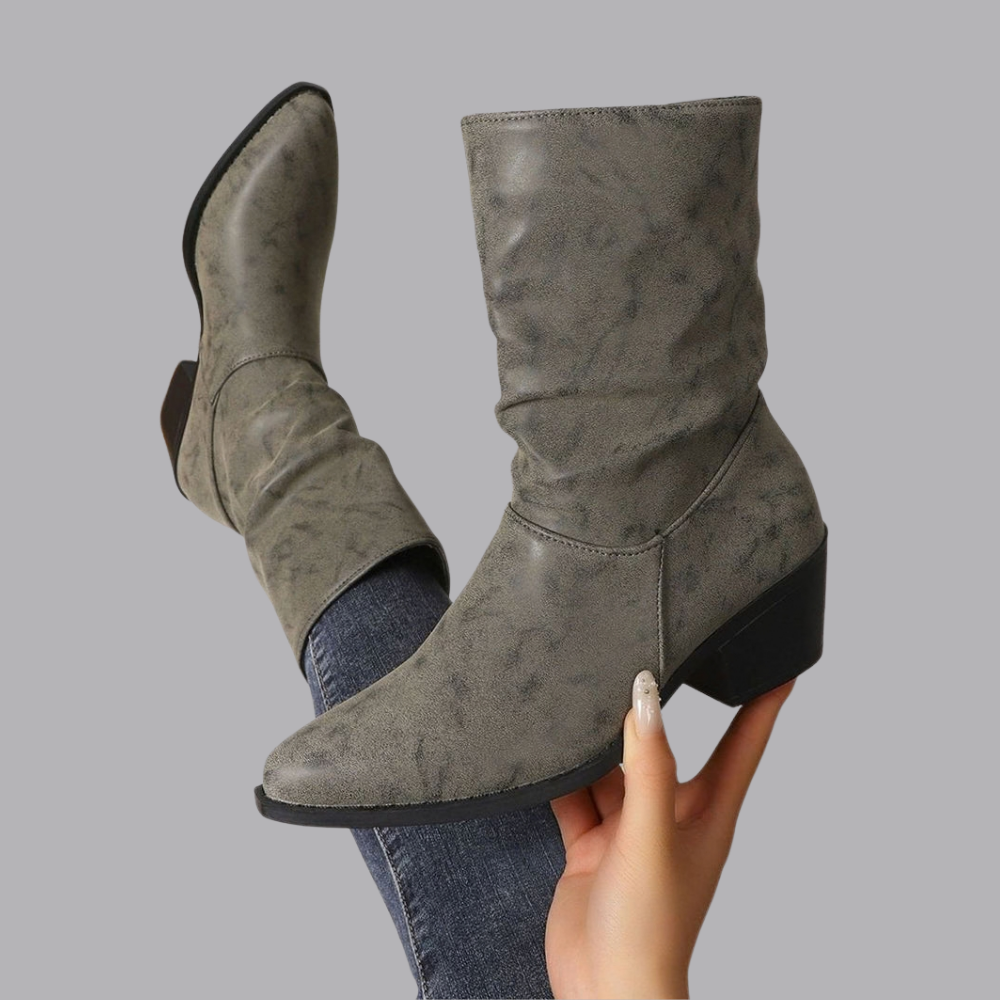 Women’s Slouchy Mid Calf Boots Pointed Toe Low Block Heel
