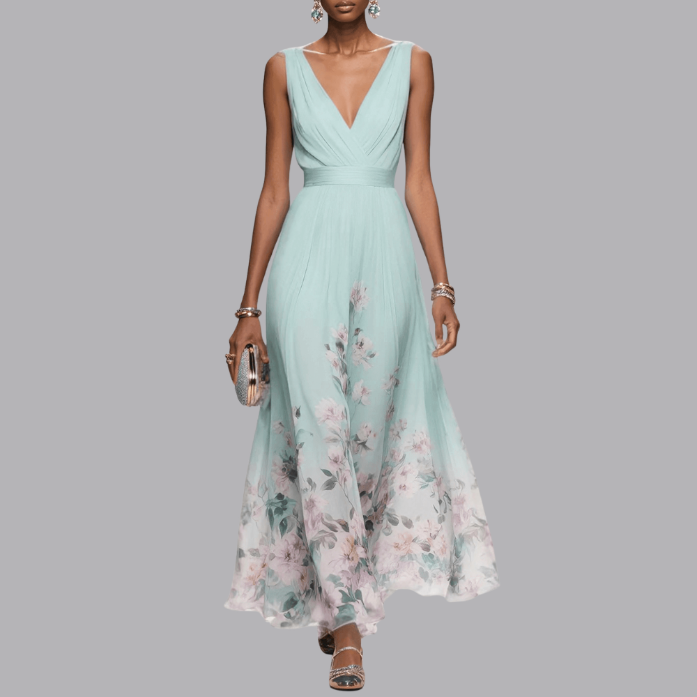Women’s Floral Wedding Guest Dress Sleeveless V Neck