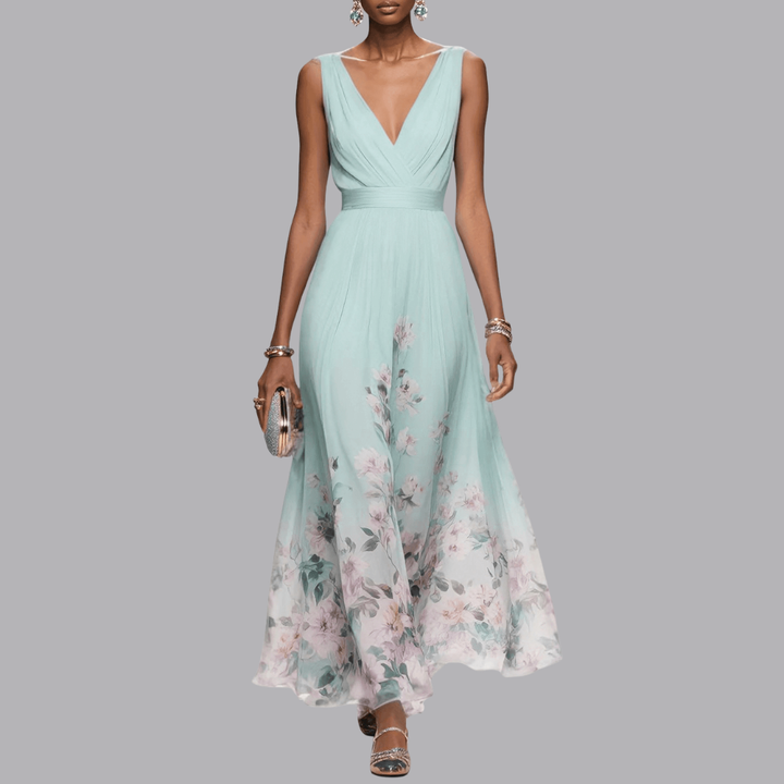 Women’s Floral Wedding Guest Dress Sleeveless V Neck
