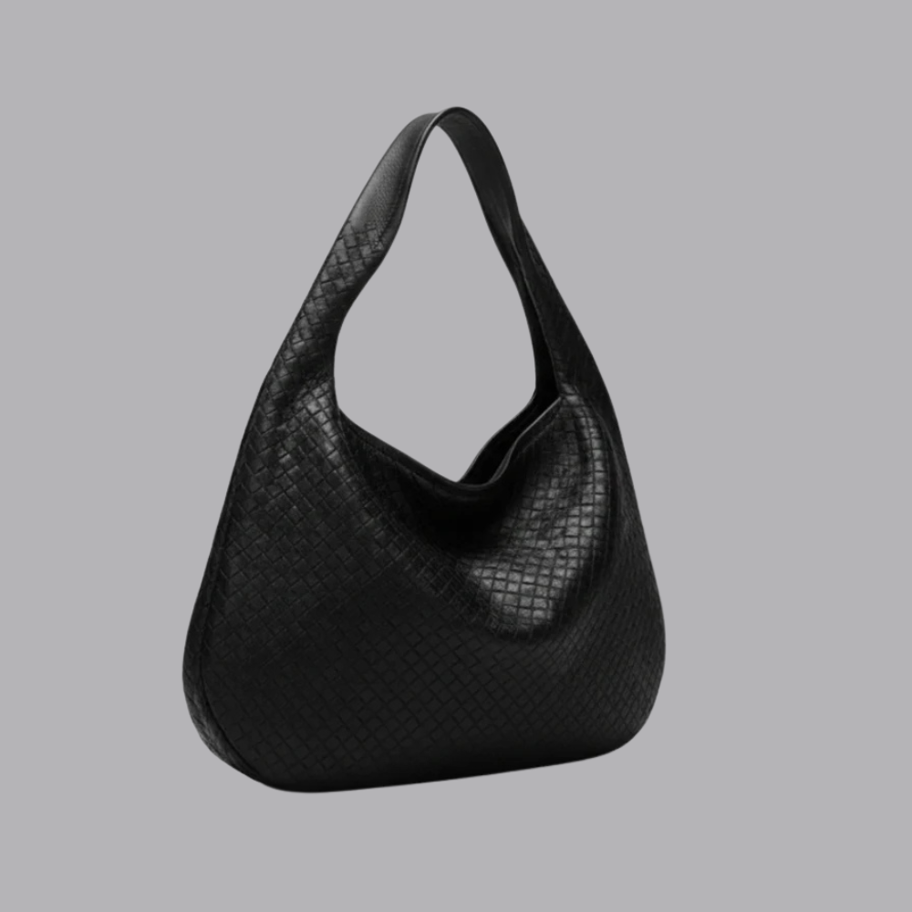 Women’s Black Woven Hobo Shoulder Bag Slouchy Tote
