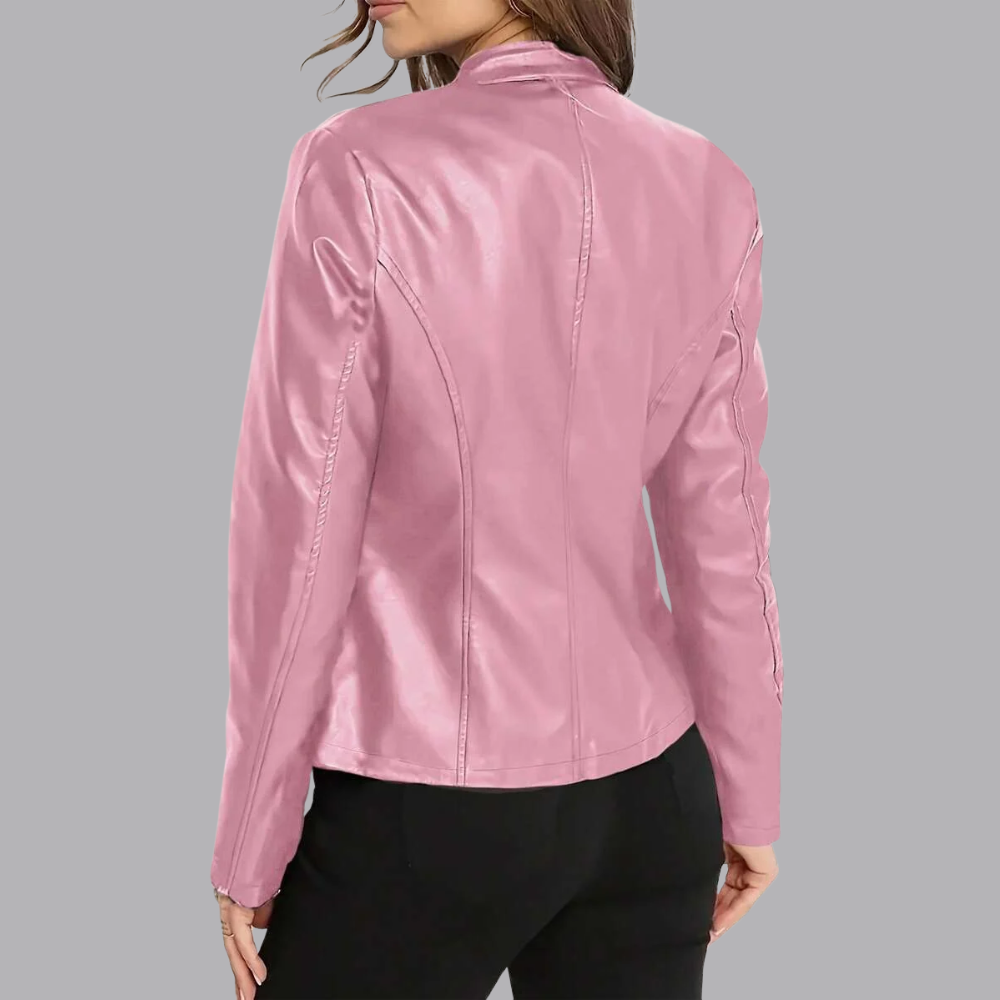 Women’s Faux Leather Biker Jacket Zip Front Slim Fit