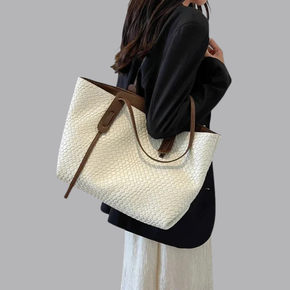 Women’s Textured Woven Tote Bag Everyday Shoulder Handbag
