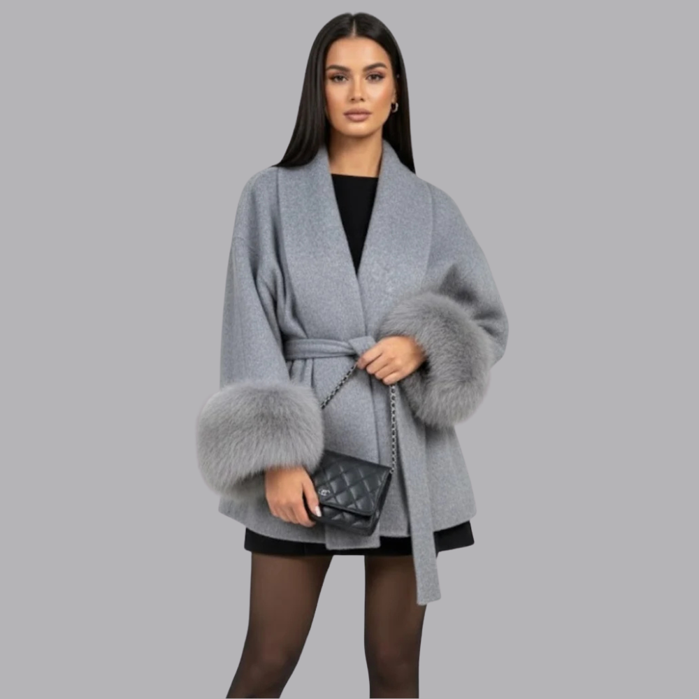 Women’s Belted Winter Coat Long Sleeve Fur Cuffs Outerwear