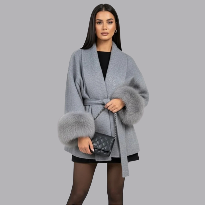 Women’s Belted Winter Coat Long Sleeve Fur Cuffs Outerwear