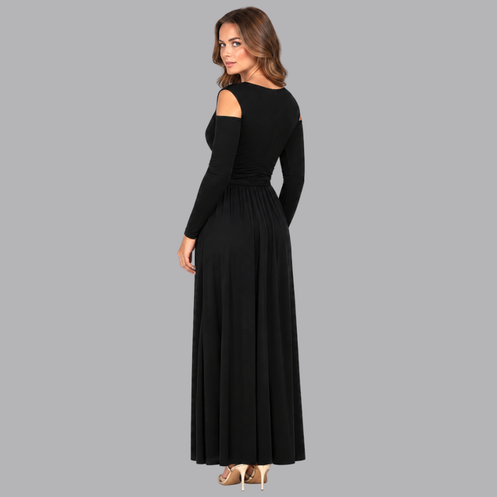 Women’s Elegant Cold Shoulder Formal Maxi Dress Ruched Waist