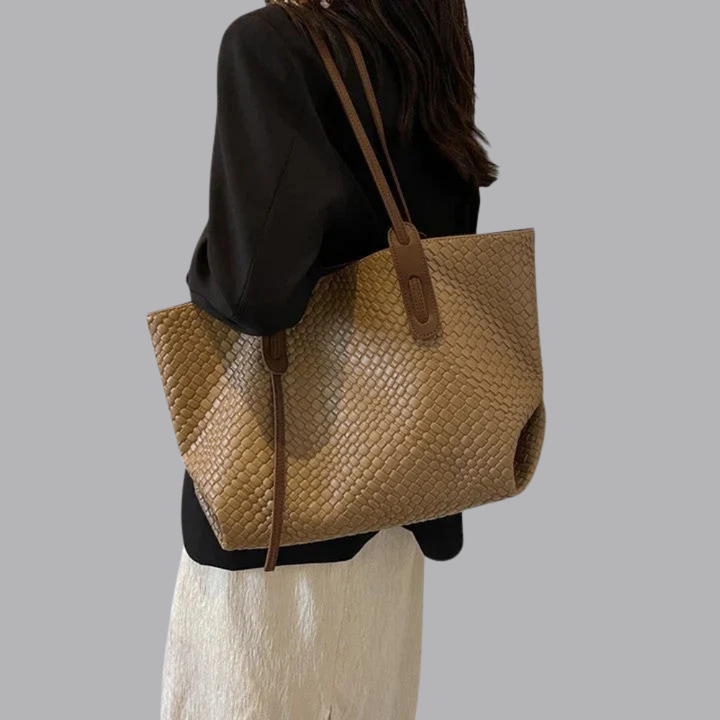 Women’s Textured Woven Tote Bag Everyday Shoulder Handbag