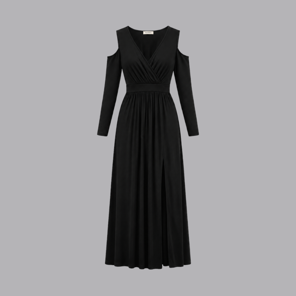 Women’s Elegant Cold Shoulder Formal Maxi Dress Ruched Waist