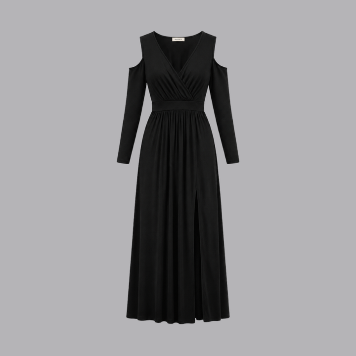 Women’s Elegant Cold Shoulder Formal Maxi Dress Ruched Waist