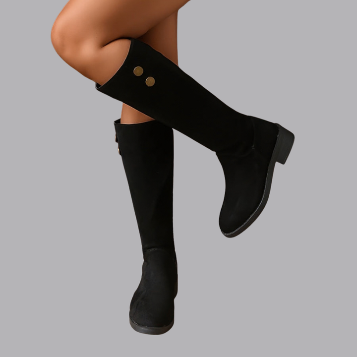 Women’s Knee High Boots Low Block Heel Side Zip