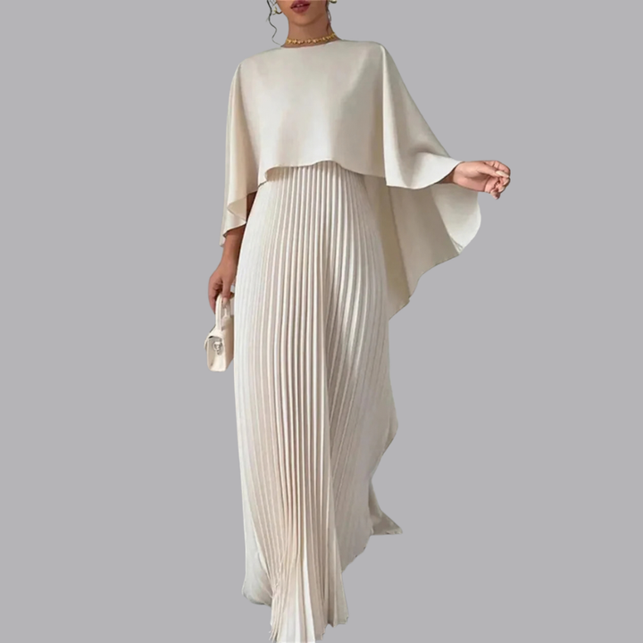 Women’s Pleated Maxi Dress Cape Sleeve Wedding Guest Outfit