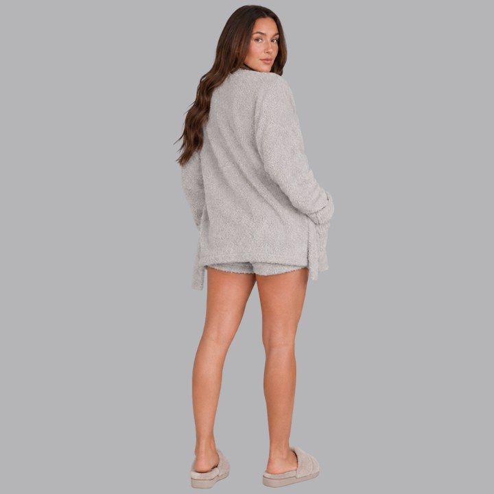 Women’s Fuzzy Three Piece Lounge Set Cardigan Shorts &amp; Vest