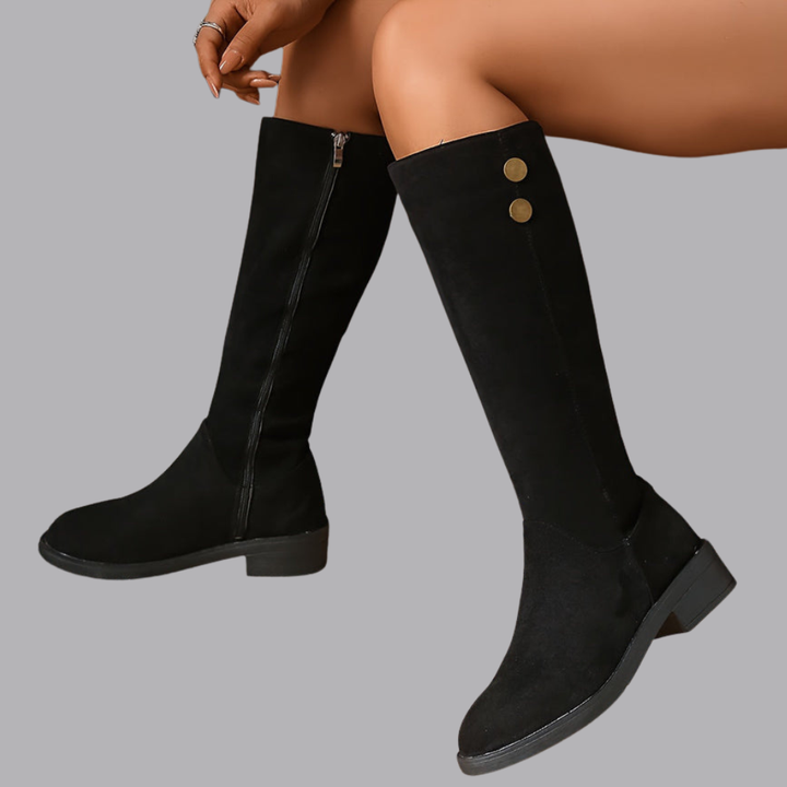 Women’s Knee High Boots Low Block Heel Side Zip