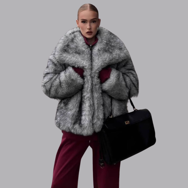 Women’s Oversized Faux Fur Jacket Wide Collar Long Sleeve
