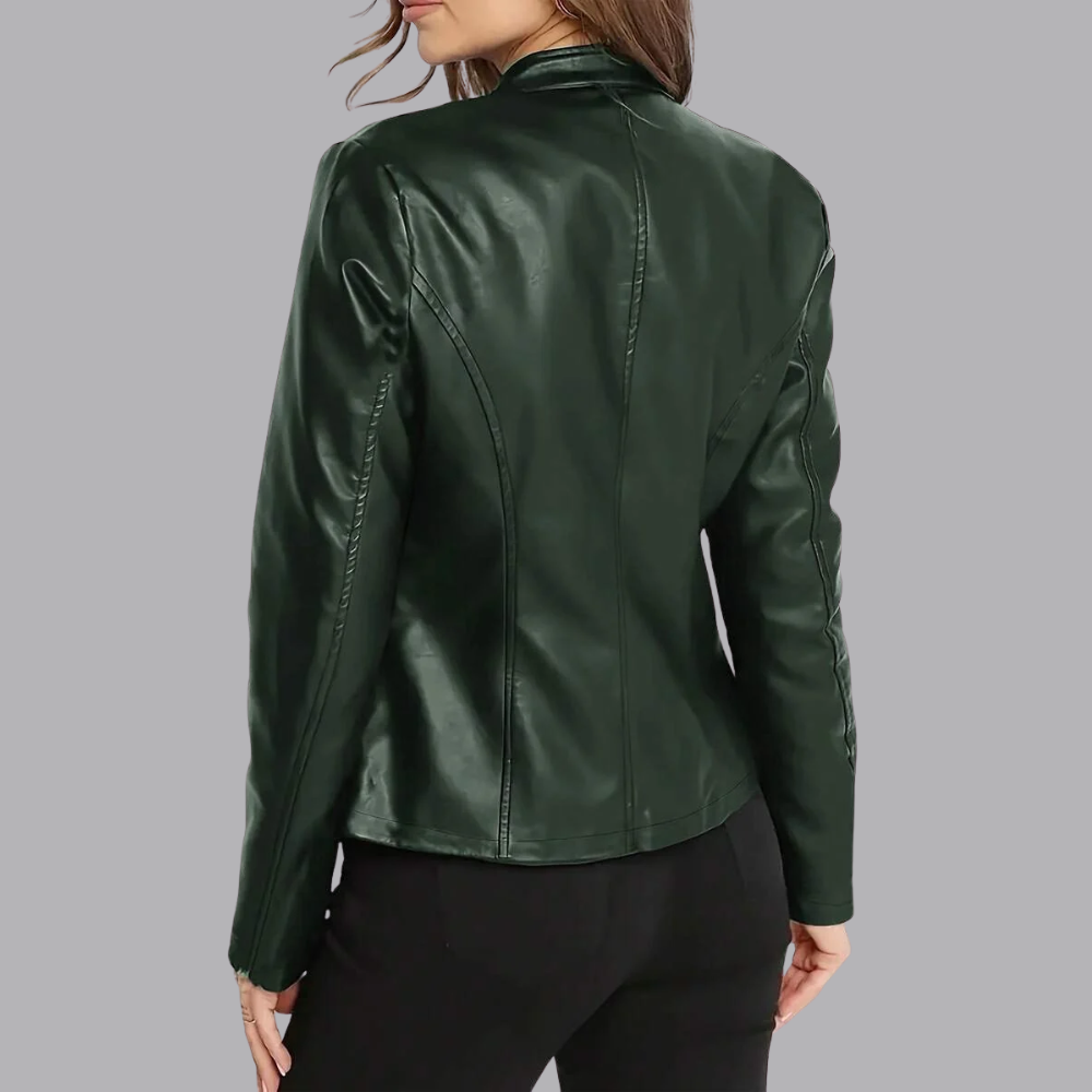 Women’s Faux Leather Biker Jacket Zip Front Slim Fit