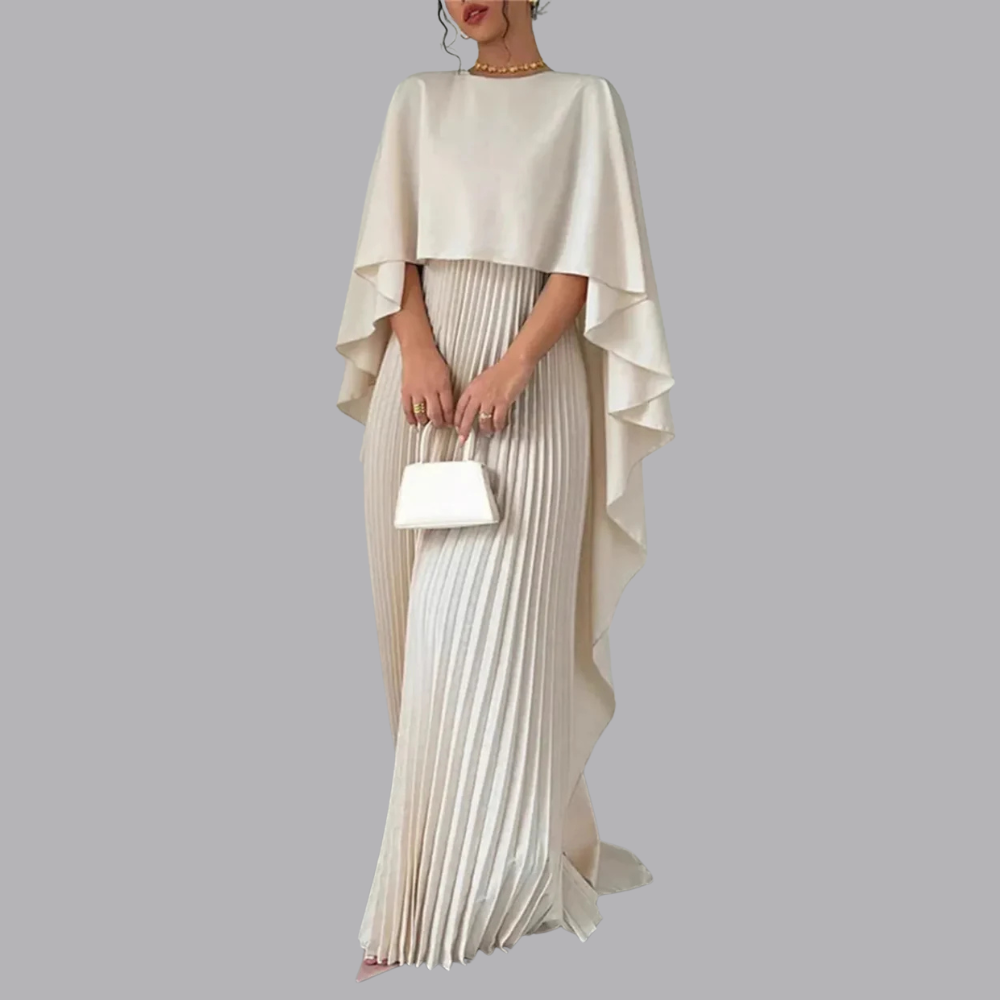 Women’s Pleated Maxi Dress Cape Sleeve Wedding Guest Outfit