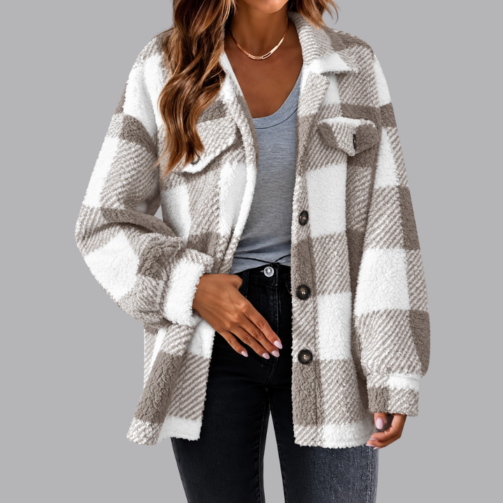 Women’s Plaid Sherpa Shacket Oversized Button Front Jacket