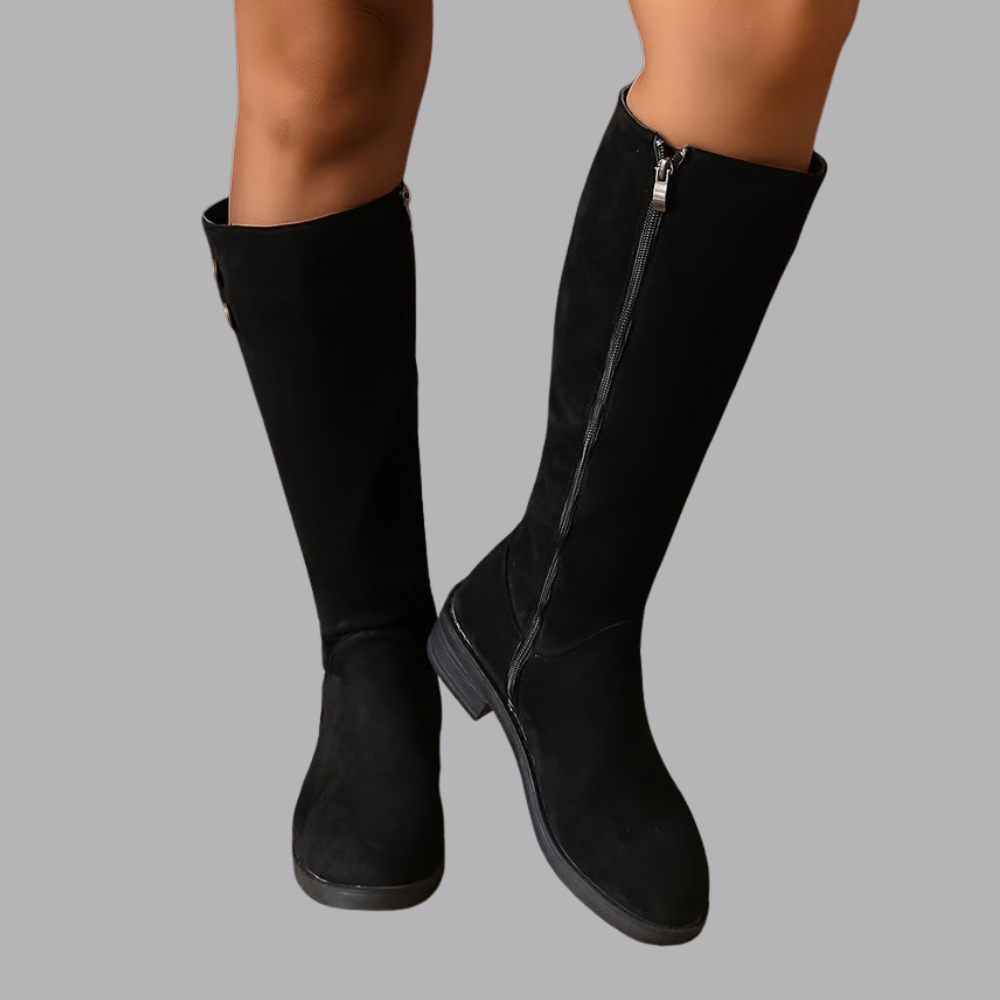 Women’s Knee High Boots Low Block Heel Side Zip