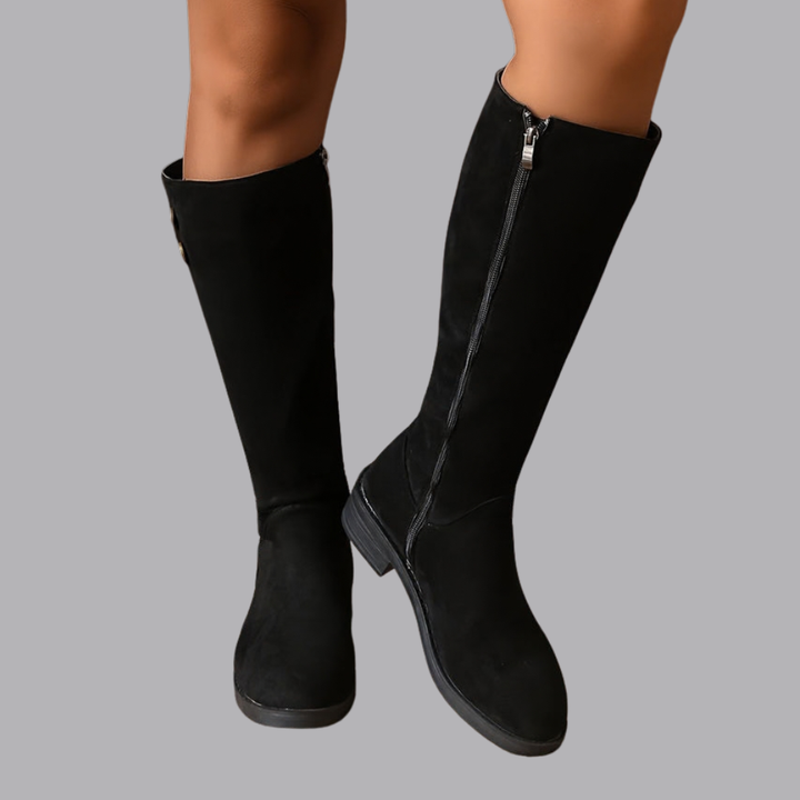 Women’s Knee High Boots Low Block Heel Side Zip