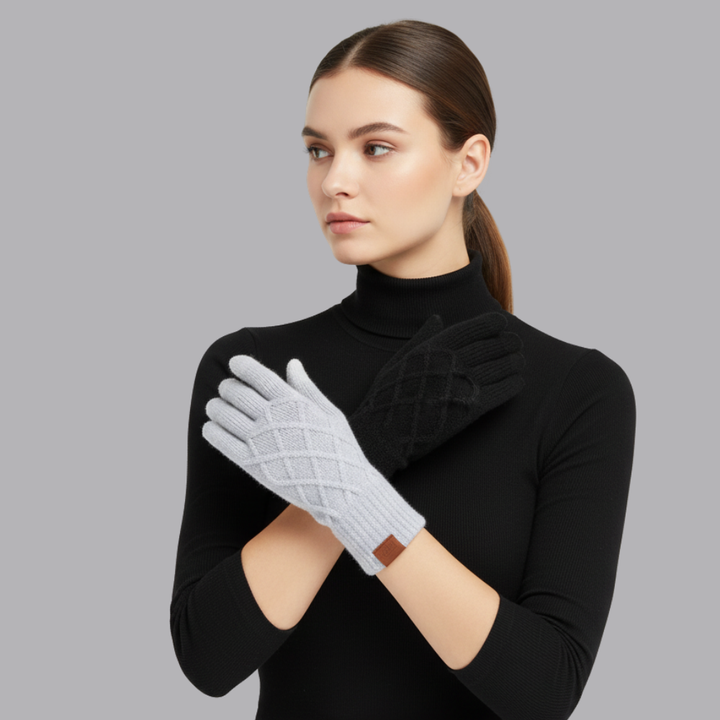 Women’s Thermal Winter Gloves Textured Knit Diamond Pattern
