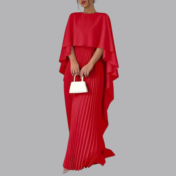 Women’s Pleated Maxi Dress Cape Sleeve Wedding Guest Outfit
