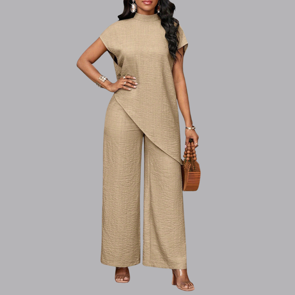 Women’s Co Ord Set Asymmetrical Top &amp; Wide Leg Pants