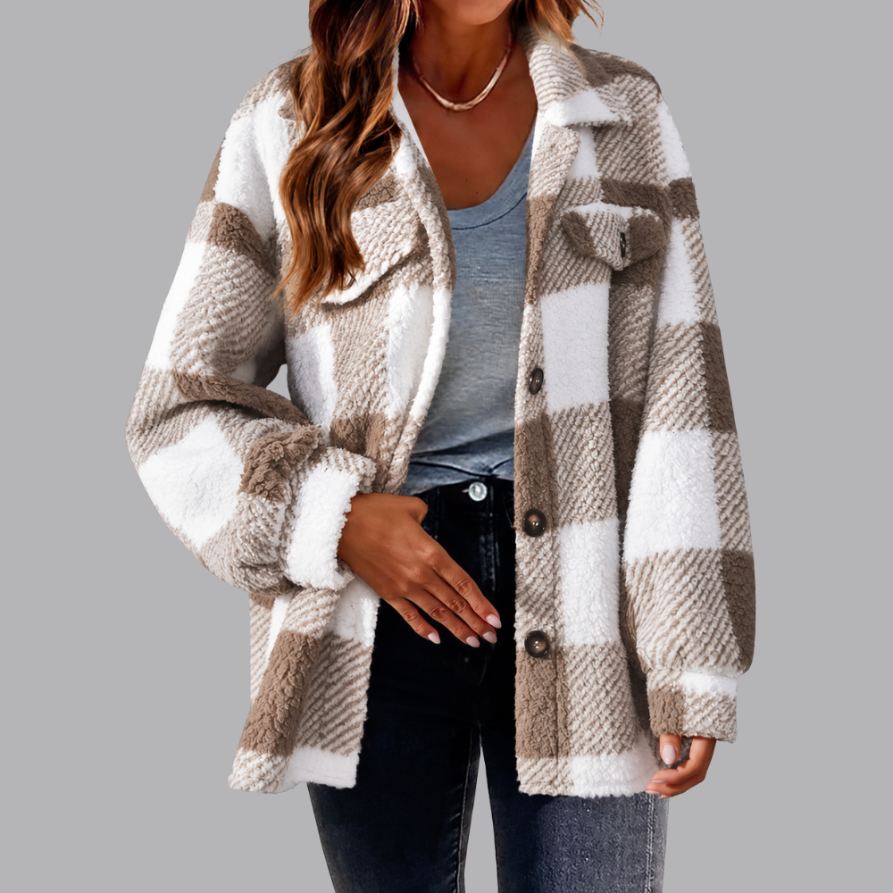 Women’s Plaid Sherpa Shacket Oversized Button Front Jacket