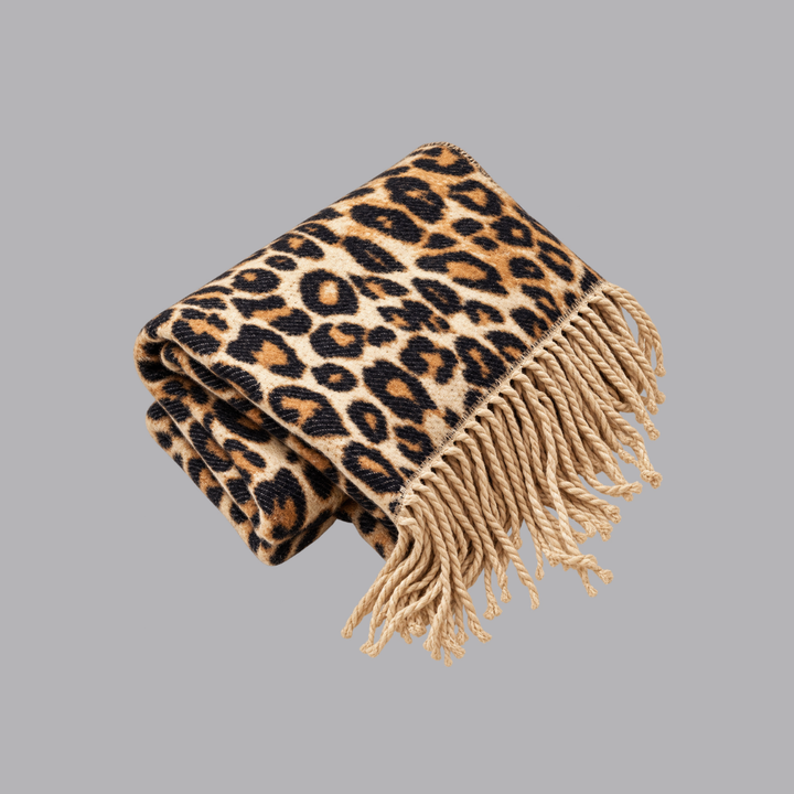 Women’s Leopard Print Blanket Scarf Oversized Fringed Wrap