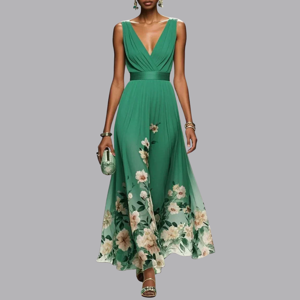Women’s Floral Wedding Guest Dress Sleeveless V Neck