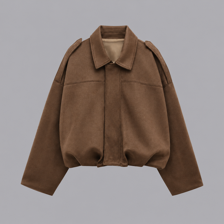 Women’s Oversized Cropped Suede Look Jacket Collared Long Sleeve