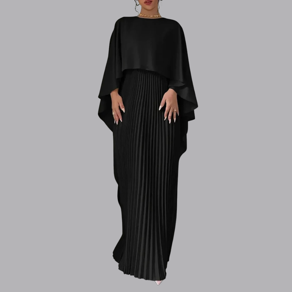 Women’s Pleated Maxi Dress Cape Sleeve Wedding Guest Outfit