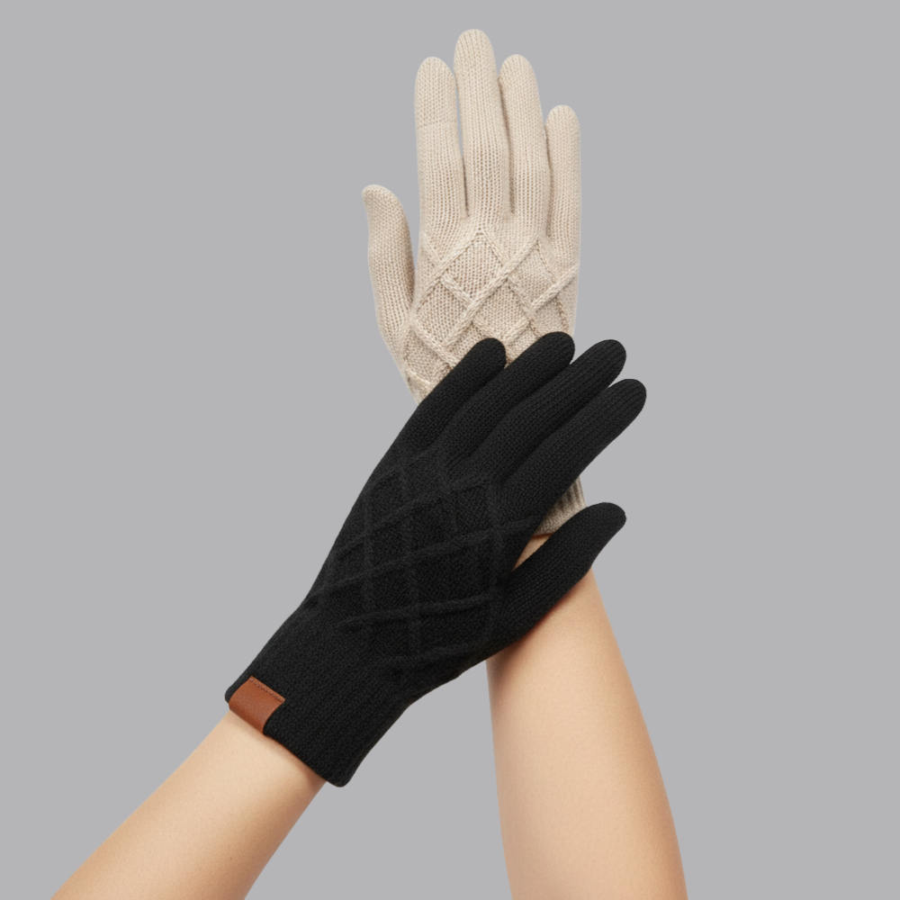 Women’s Thermal Winter Gloves Textured Knit Diamond Pattern