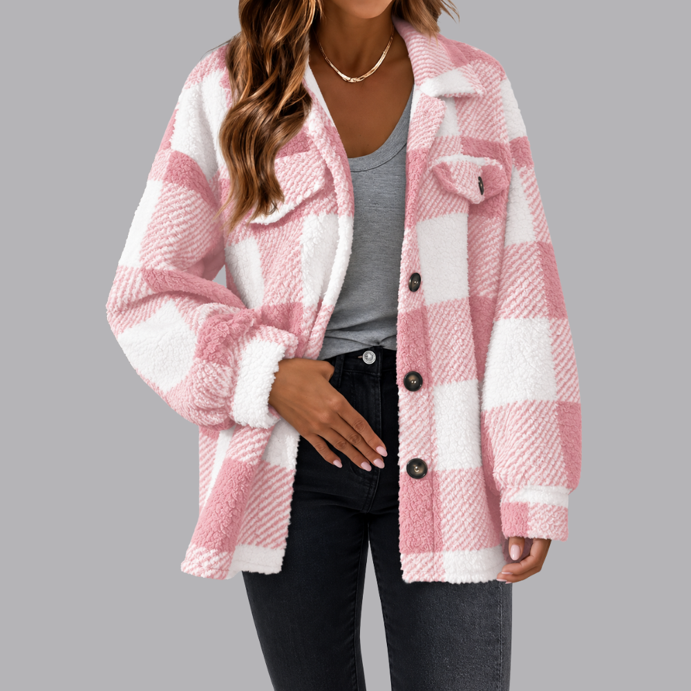 Women’s Plaid Sherpa Shacket Oversized Button Front Jacket