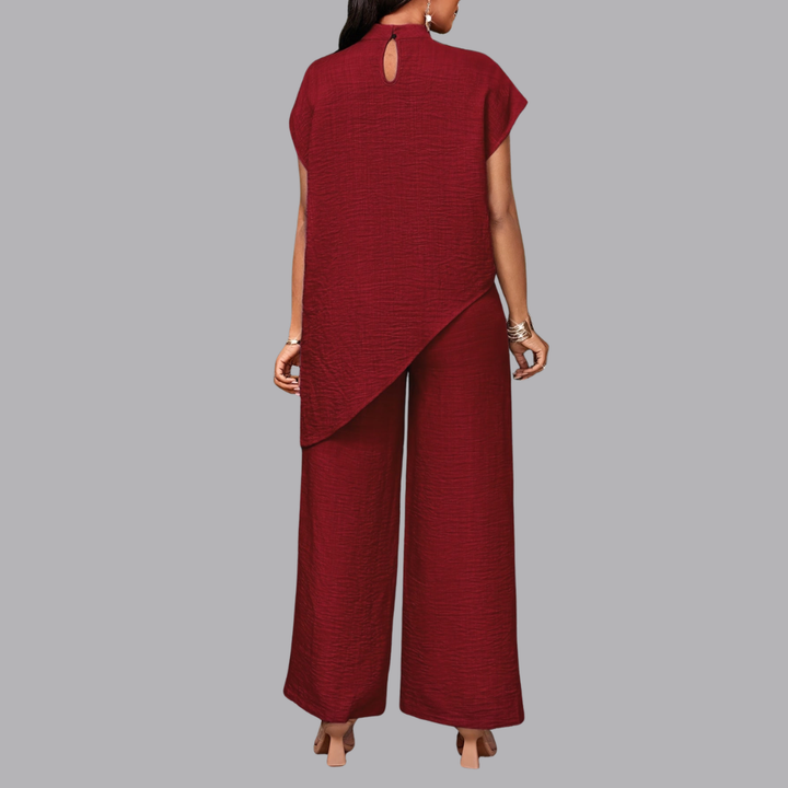 Women’s Co Ord Set Asymmetrical Top &amp; Wide Leg Pants
