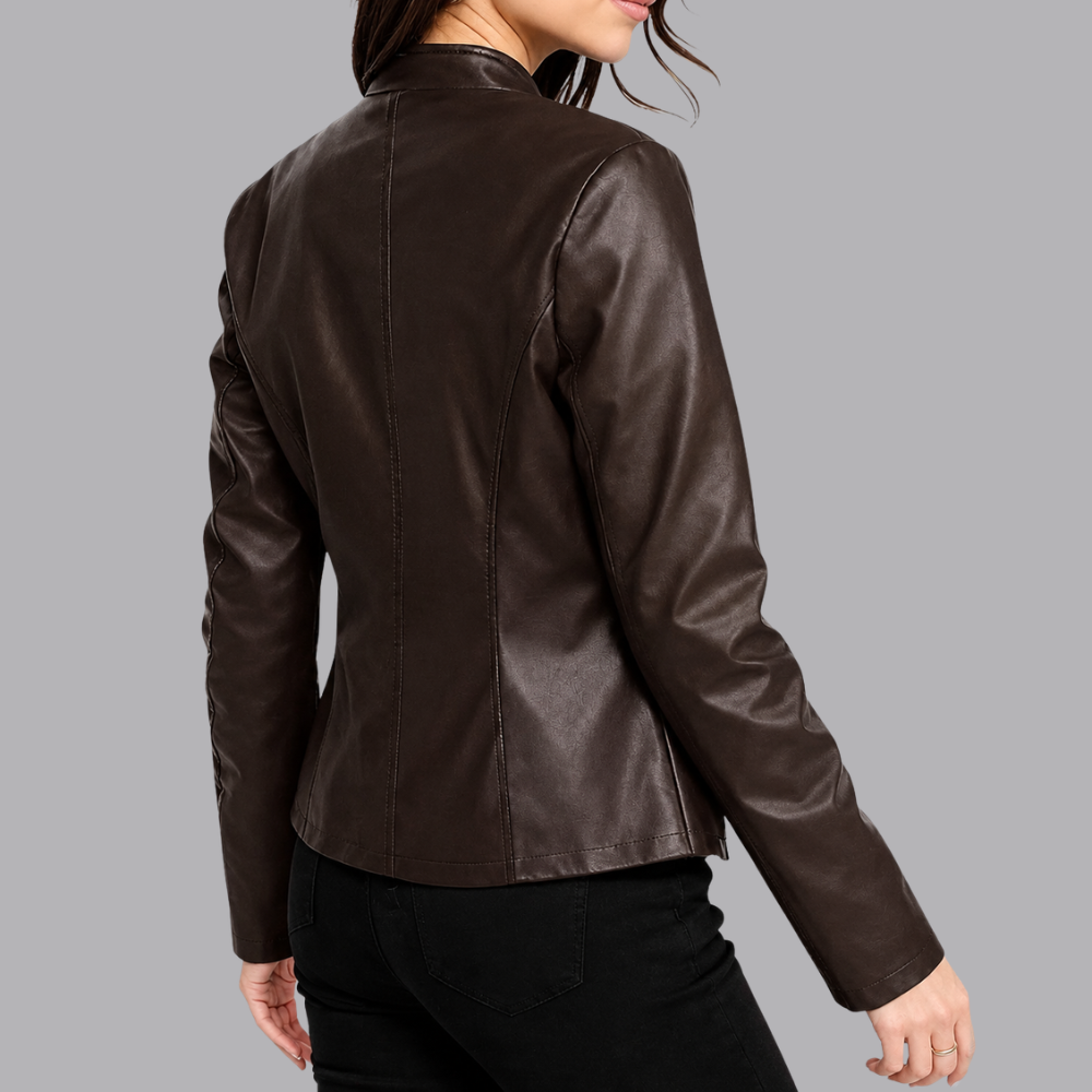Women’s Faux Leather Biker Jacket Zip Front Slim Fit