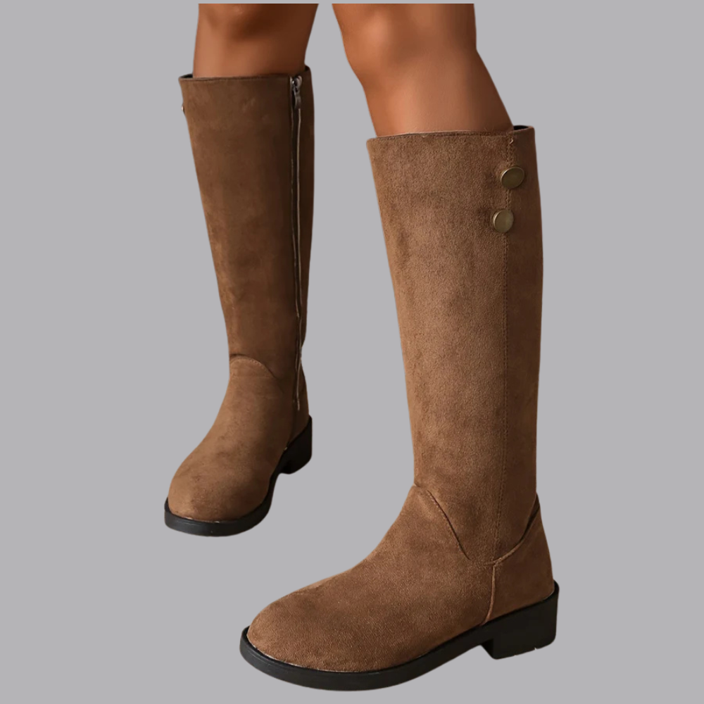 Women’s Knee High Boots Low Block Heel Side Zip